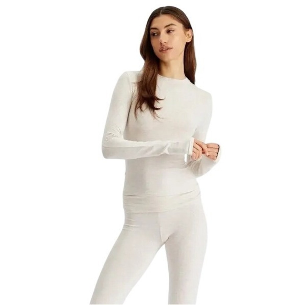 Skims Cotton Jersey Long Sleeve T-Shirt Oatmeal Heather XS AP-TSH-0647 - Picture 2 of 5